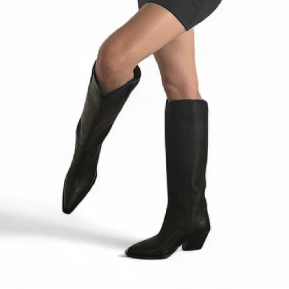 Anine Bing Tania Tall Leather Black Heeled Western Boots